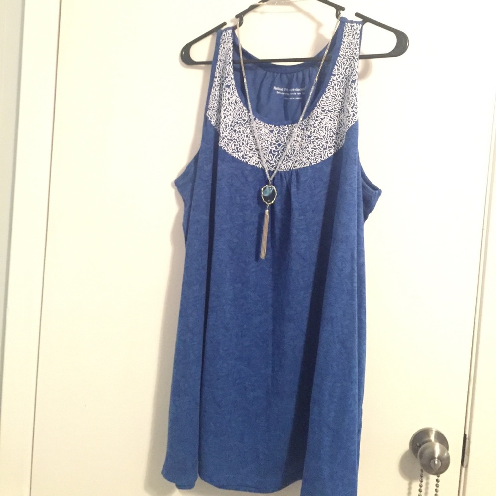 Blue plus Tank with Abstract design